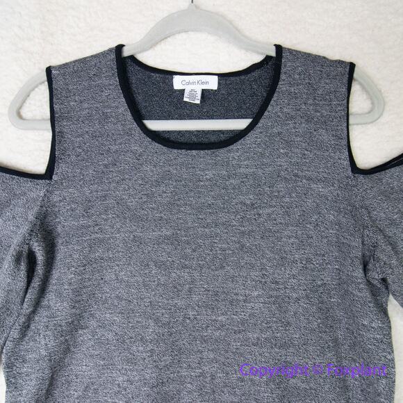 CALVIN KLEIN Women's Gray Contrast-trim Cold-shoulder Sweater Top Size M - Picture 3 of 16